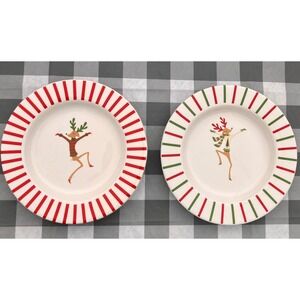 Certified International Pasta Bowls 9 Inch Red Green Reindeer Set of 2